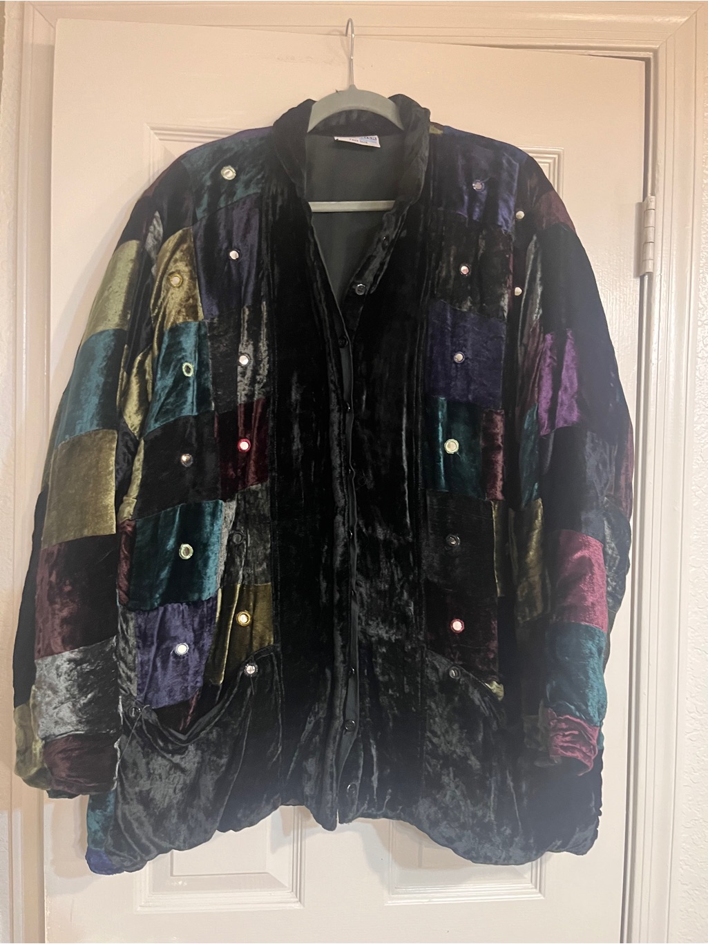 Multicolor Velvet Patchwork Button-Front Jacket